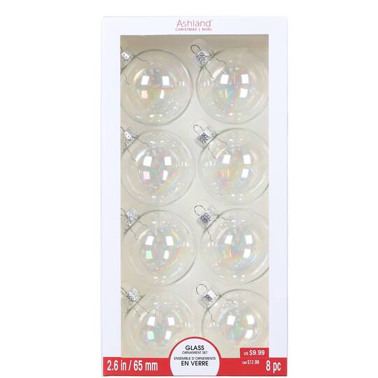 8ct. 2.6" Iridescent Clear Glass Ball Ornaments by Ashland®